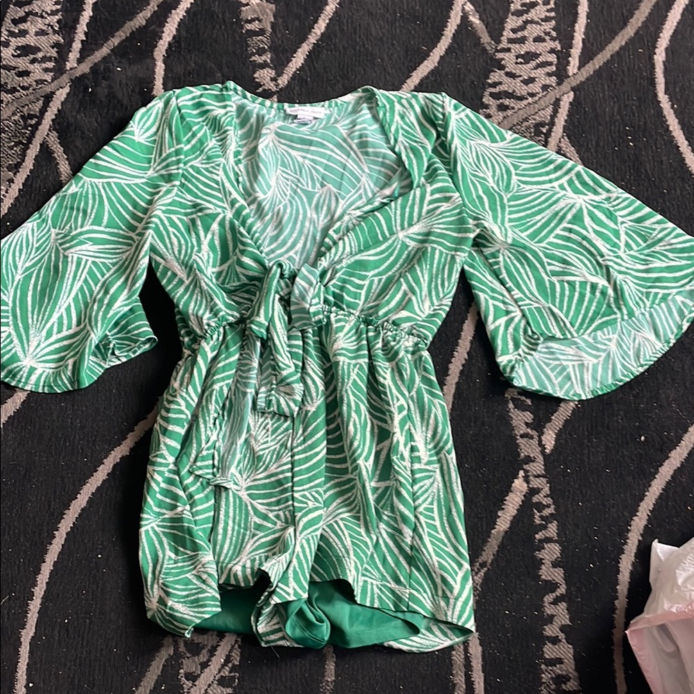 Green Leaf Patterned Romper